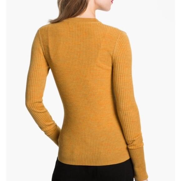 Tory Burch Mustard Yellow Shrunken Simone Ribbed Cardigan Sz S - Picture 10 of 12